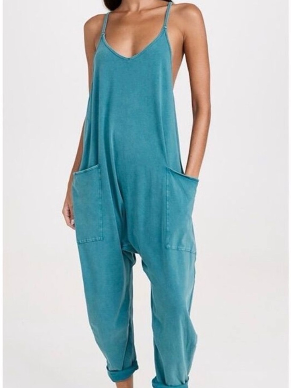 Free People Teal Women's Relaxed Hot Shot Jumpsuit with Pockets